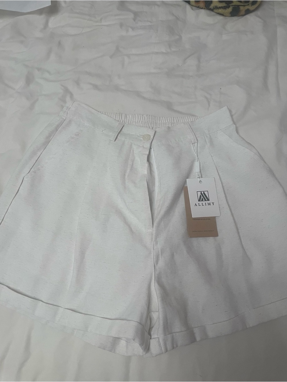 Allimy White High-Rise Bermuda Shorts with Elastic Back